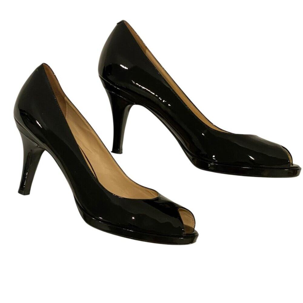 Cole Haan 9.5 Heels Classic Pumps Patent Leather Retro Peep Toe Nike Air Comfort